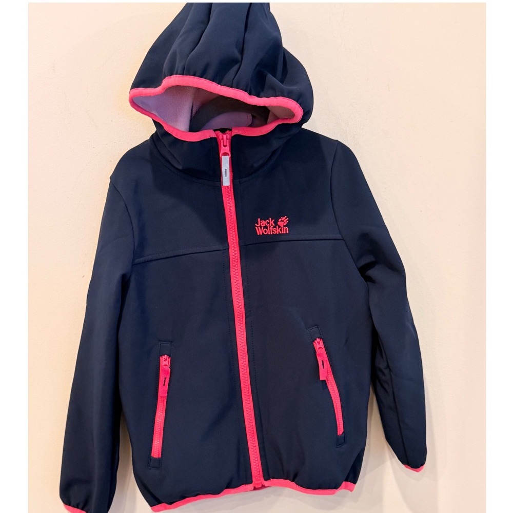 Jack Wolfskin Girls Softshell Jacket Navy Pink Fleece Hooded NWOT
